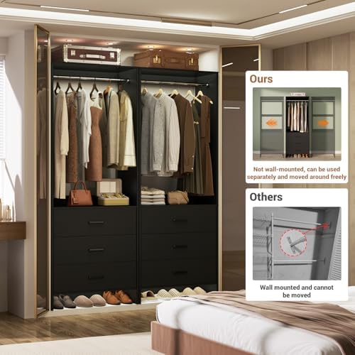 Aheaplus Closet System Closet Organizer, 4FT Closets, Set of 2，Black