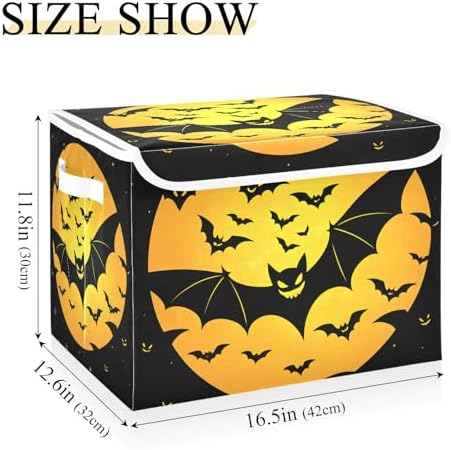 senya Halloween Storage Baskets Collapsible Storage Bins with Lids, Bat Pattern Storage Boxes Clothes Baskets for Organizing