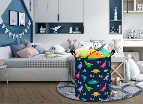 Collapsible Kids Laundry Basket Clothes Hamper, Foldable Storage Organizer Bin, Toy Clothes Storage with Handles for Boys Girls Bedroom, Room Decor Dinosaur