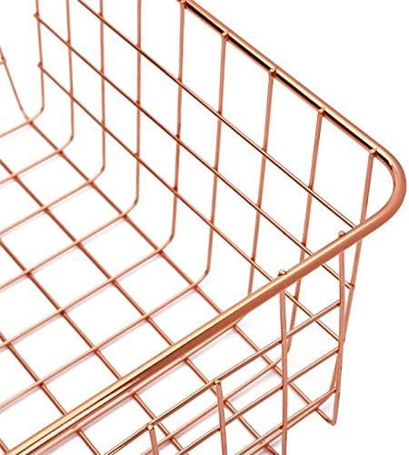 Jucoan 4 Pack Metal Wire Storage Baskets, Rose Gold Wire Baskets with Handles, Pantry Organizer Storage Bins for Kitchen, Freezer, Closet, Laundry Room, Cabinets