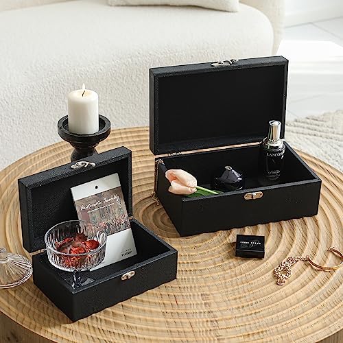 DECOR4SEASON Faux Shagreen Leather Decorative Storage Boxes Set of 2, Black | For Keeping Precious Keepsakes, Trinkets, Jewelry And Other Small Items Organized