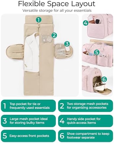 BAGSMART Garment Duffel Bag, Convertible 2-in-1 Puffy Water-Resistant Carry-On with Shoe Compartment (A-Dark Pink)