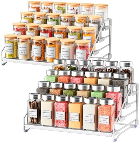2 Pack Spice Rack Organizer for Cabinet, Depth Adjustable 4 Tier Spice Rack