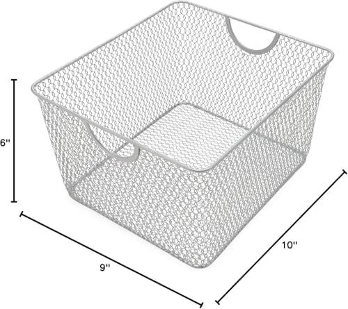 YBM Home Kitchen Pantry Organizer Wire Basket for Shelves, Cabinets, Pantry, Countertop, Mesh Open Storage Bin Metal Basket for Organizing Food Supplies 10” x 9” x 6”, Pack of 12, Silver