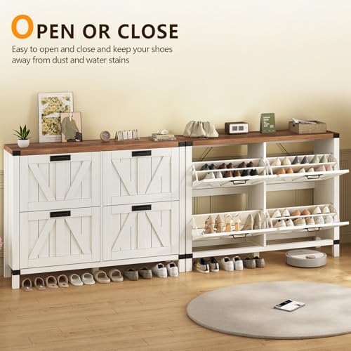 47" Farmhouse Shoe Cabinet with 4 Flip Drawers for Entryway, Hallway