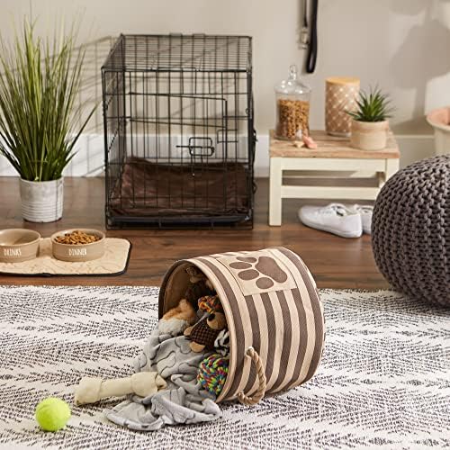 Bone Dry Pet Storage Collection Striped Paw Patch Bin, Small Round, Brown