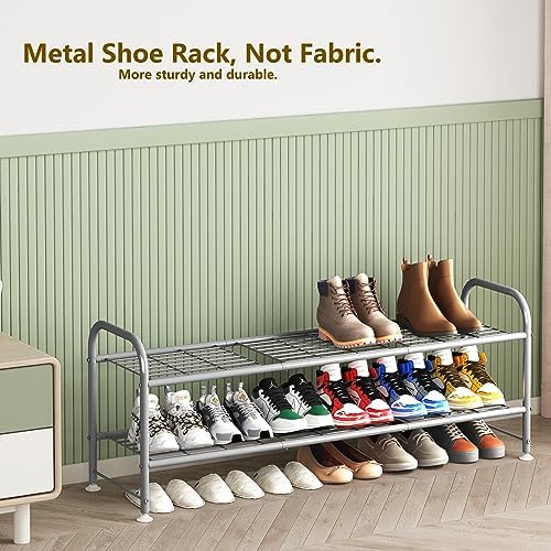 LINZINAR 2 Tier Long Shoe Rack for Closet Metal Shoe Organizer for Entryway