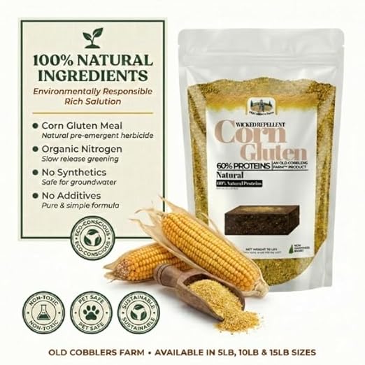 Old Cobblers Farm™ Wicked Repellent Corn Gluten - Lawn Care for Healthy Grass,Pre-emergant, Ground-Breaking Formula with Pure Corn Gluten (5/10/15/20 lbs) (20 lbs) (15 lbs)