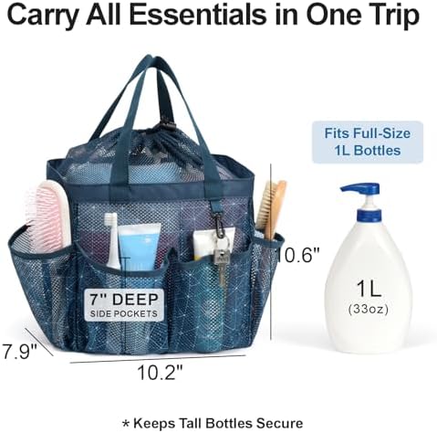 Mesh Shower Caddy Portable with Drawstring - 2-Handle Shower Bag for Dorm