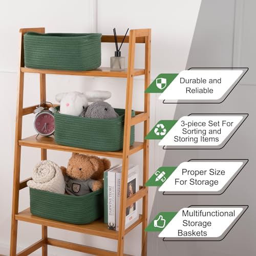 OIAHOMY 3 Pack Storage Baskets for Shelves Cotton Rope Storage Bins Green