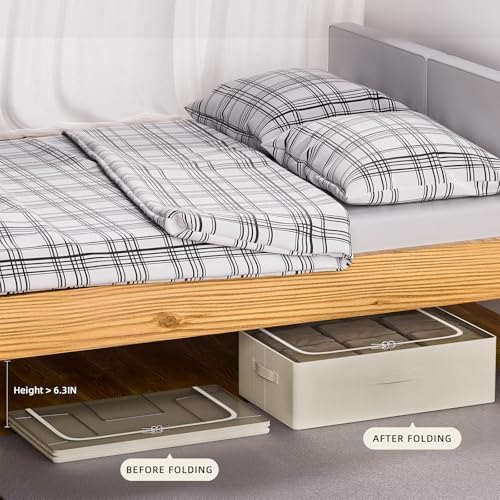 CYhom Under Bed Storage Bins Frame Storage Box Oxford Fabric Sturdy Underbed Container Foldable Stackable Large Capacity Clothes Organizer (Beige, 23.6" x 19.7" x 6.3")