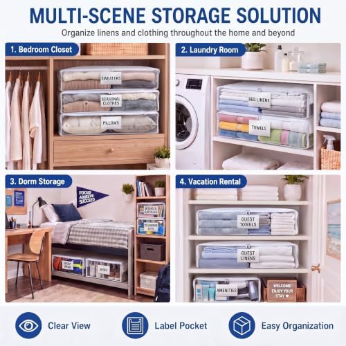 Kenning 20 Pcs Clear Zippered Storage Bags, Sheet, White, 18 x 15 x 4 Inch