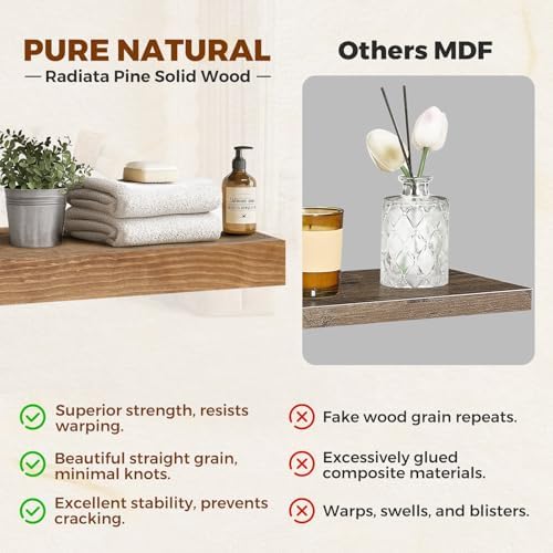 36x6.8x1.7in Solid Wood Floating Wall Shelf Set of 2 Oak Finish