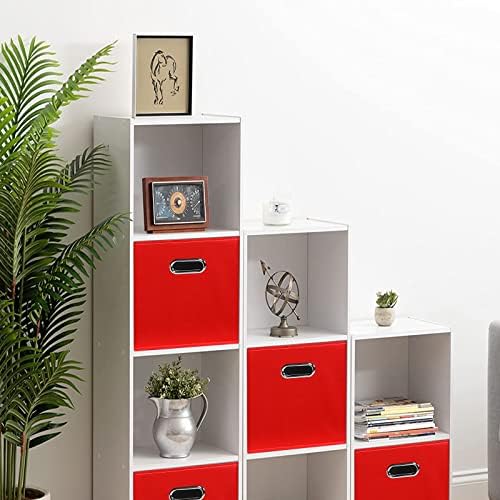 Fabric Cloth Storage Bins,Fabric Cube Bins Organizer with Dual Handles Foldable Cube Storage Baskets for Home Bedroom Storage,Set of 3,(Red)
