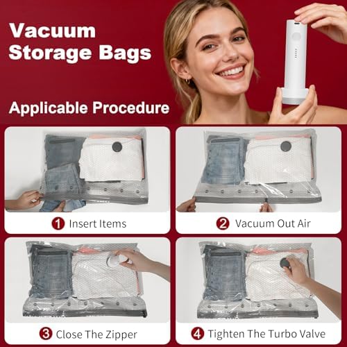 Vacuum Storage Bags with Portable Electric Pump,Space Saver Sealer Bags, Airtight Compression Bags for Clothes, Pillows, Comforters, Blankets, Bedding (15 Pack)