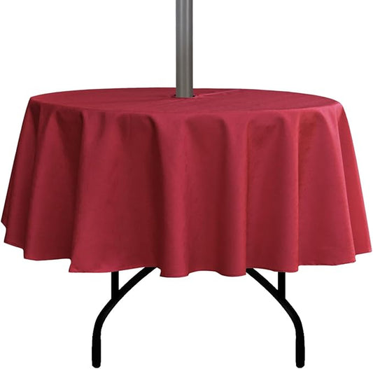 Outdoor Tablecloth Wrinkle-Free Stain Resistant Waterproof Polyester Fabric Table Cover with Zipper Umbrella Hole for Picnic/Party/Dinner/Patio Garden(60inch Round,Zippered,Red)