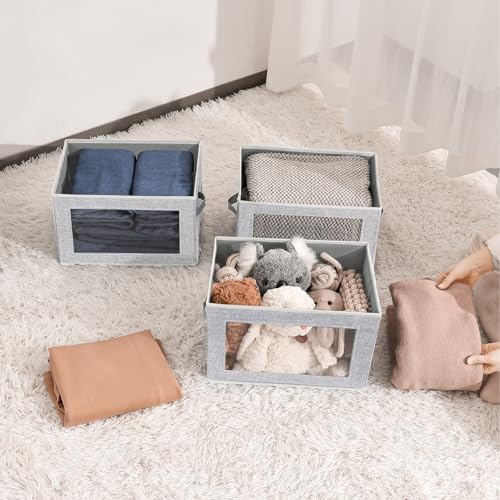 Homsorout Storage Baskets with Lids, 4 Pack Large Box Organizer with Window, Fabric Storage Cubes Bins for Closet, Collapsible Organizer Bins for Bedroom, Living Room, Dorm, Blended