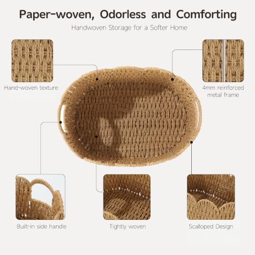 Endymion Set of 2 Scalloped Wicker Basket,Rattan Baskets for Organizing