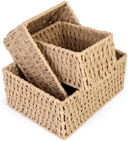 Wicker Storage Baskets for Shelves,Set of 3 Woven Storage Basket