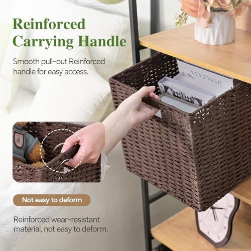 Patvingot 11-Inch Paper Rope Wicker Basket with Built-In Handles,2 Pack