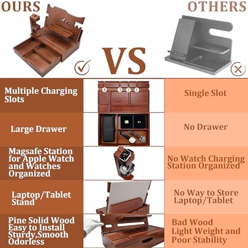 Nightstand Organizer for Men with Large Drawer Gift for Men Walnut