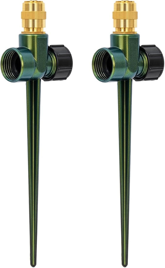 RESTMO 2 Pack Heavy-Duty Full-Metal Lawn Sprinkler for Yard with Durable Brass Nozzle, Premium Spike Base, 360° Large Area Coverage Lawn Sprinkler for Patio and Garden Irrigation