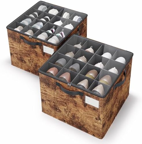 Varhomax Shoe Organizer Box for Closet, Fabric Storage Basket 2 Pack