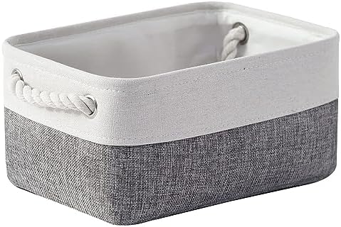 TheWarmHome Organization and Storage Basket for Shelves - 12x8x5.2 inch 1 Pack Fabric Storage Cubes, Collapsible Storage Bins for Closet Organizer Gift Cloth Toy (White & Grey)