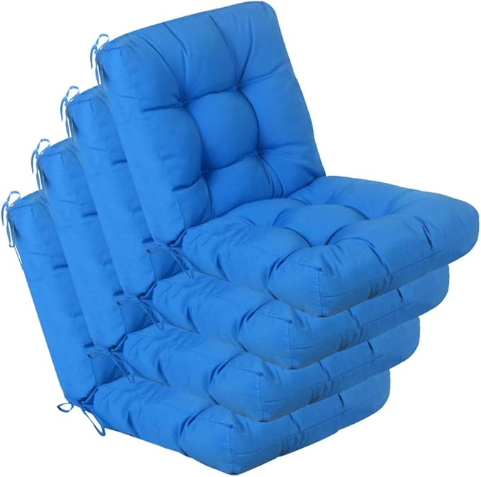 QILLOWAY Outdoor Chair Cushion for Patio Furniture, Waterproof Patio Cushions Set of 4 with Ties, Fade Resistant Replacement Pads for Outdoor Rocking Chairs,Marine Blue
