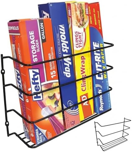 Evelots Kitchen Wrap & Food Bag Organizer Basket, Wall or Cabinet Door Mount, 2-Pack - Black | Keep kitchen wraps and food bags organized with 2 baskets that mount on a wall or cabinet door to save valuable counter space