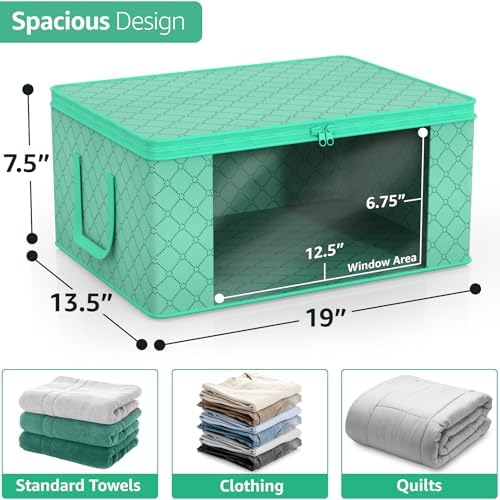Sorbus Medium Clothes Storage Bags - Foldable Blanket Storage Bins for Organizing Bedroom, Closet, Clothing, Comforter, Organization with Clear Window, Lids and Carry Handles - Set of 8