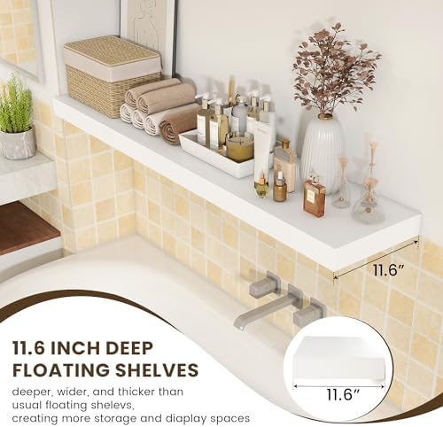 FLYJOE Deep Floating Shelves, 55'' x 12'' White Shelves for Wall Set of 1