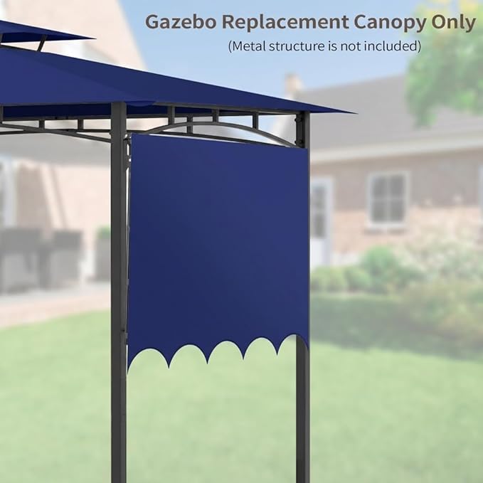 Grill Gazebo Replacement Canopy Top Only - 5' x 11' Outdoor BBQ Gazebo Canopy Roof with Extra Side Awning, Waterproof Double Tiered Shelter Cover (Blue, 5x11)