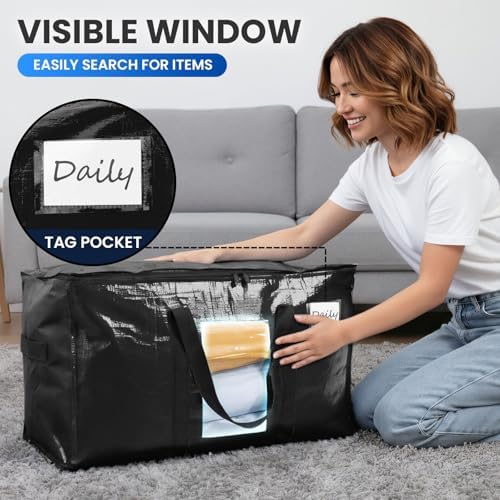 TAILI 6 Pack Black Extra Large Moving Bags,Storage Bag with Visible Window