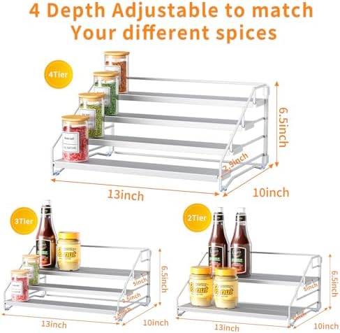 2 Pack Spice Rack Organizer for Cabinet, Depth Adjustable 4 Tier Spice Rack