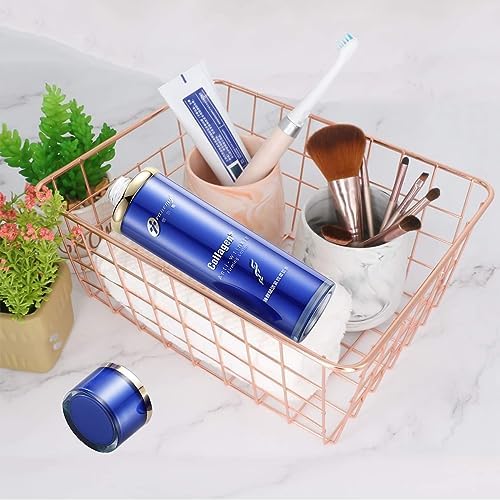 4 Pack Wire Baskets for Pantry Metal Wire Freezer Organizer Bins with Handles, Metal Basket Rose Gold Wire Baskets for Storage Organizing Office, Kitchen Cabinets, Bathroom, Countertop