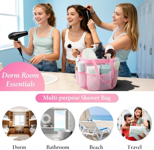 Mesh Shower Caddy Portable - 9 Pockets, Shower Bag for Dorm Room Camping | 2 Handle Quick Dry Shower Bag College Dorm Room Essentials Large Capacity Hanging Basket for Bathroom Travel Swimming Gym