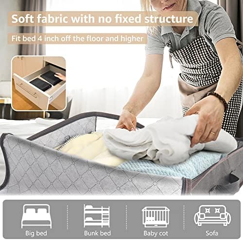 Under Bed Storage Containers Closet Organizers-4 Pack Underbed Blanket Storage Bags with Front Clear Window & Four Handles, Under the Bed Long Storage Bins for Clothes, Comforters,Toys (40L)