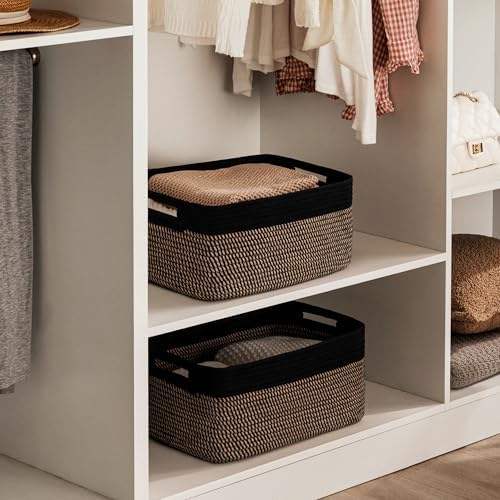 2 Pack Storage Baskets for Organizing, Large Woven Storage Basket, Black&Brown