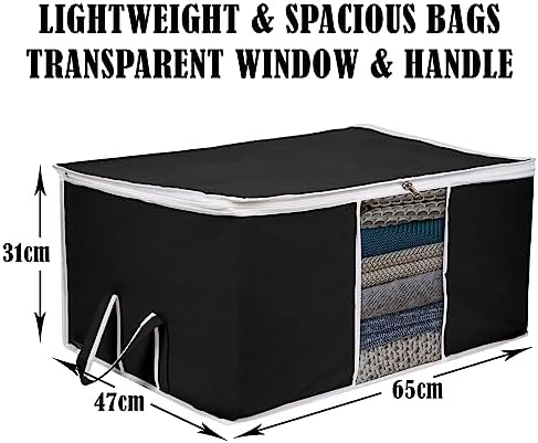 Kuber Industries 12 Piece Under Bed Foldable Organizer|Clothing Storage Bags|Blanket, Quilt, Comforter Cover (Black)