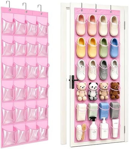 Over-the-Door Kids Shoe Organizer Pink Shoe Rack for Door