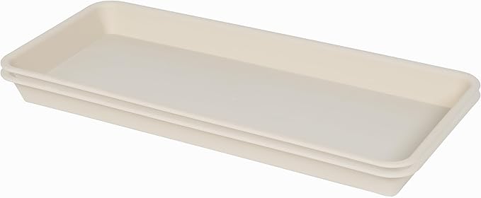 VUWEZ 2 Pack Plastic Plant Tray Saucer, Rectangular, Indoors Outdoor, Water Drip Tray for Flower Pot Planter, Windowsill (6 X 11 Inch, Beige)