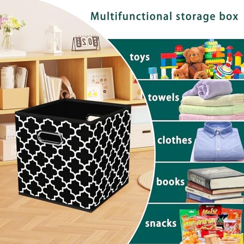 Black Foldable Storage Cubes Bins, Fabric Storage Box Cubes Organizer Baskets with Dual Handles for Home Organizer,Set of 3,(Black Light)