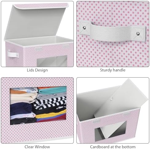 Univivi Fabric Foldable Storage Boxes with Lids, 4 Pack, Pink