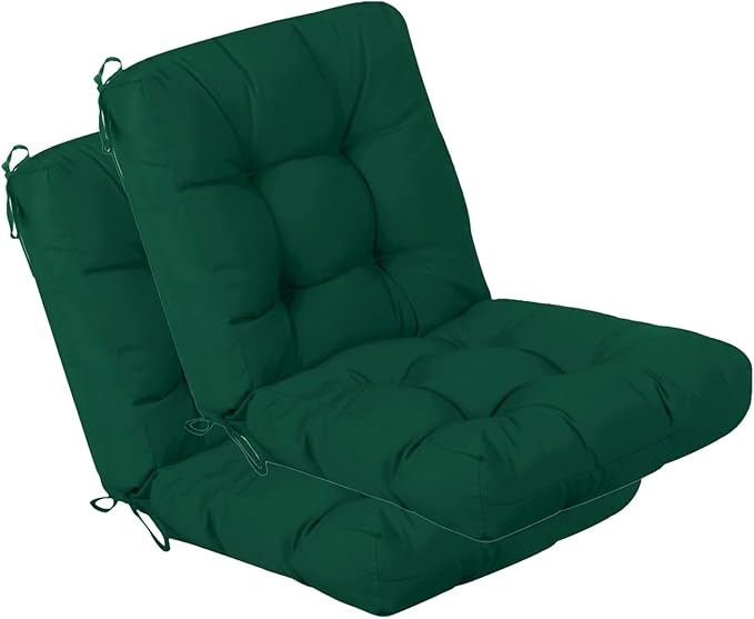 QILLOWAY Outdoor Chair Cushion for Patio Furniture, Waterproof Patio Cushions Set of 2 with Ties, Fade Resistant Replacement Pads for Outdoor Rocking Chairs,Mallard, Forest Green