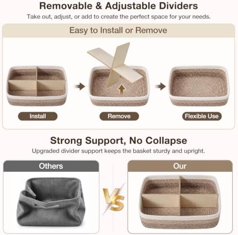 3 Pack Small Baskets for Organizing, Woven Storage Baskets for Shelves