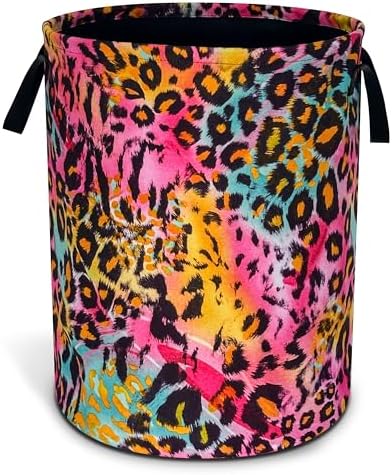 Colorful Leopard Print Laundry Basket Foldable Oxford Cloth 18.9 x 16.5 In