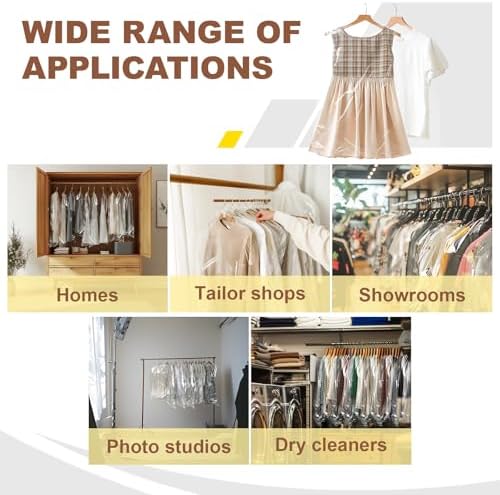 Gretchin 40 Pack Garment Bags - Set of 40, 60x90cm Plastic Dry Cleaning Bags for Hanging Clothes Storage