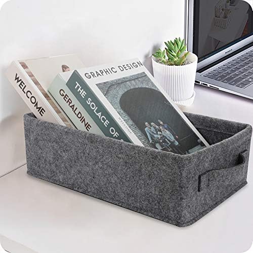 Small Basket Shallow Storage Baskets Felt Storage Basket Bin Long Narrow Basket for Towels Dog Cat Toys Office Supplies Dippers Baby Toys Storage Basket Light Gray