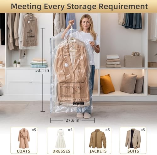 TAILI Hanging Vacuum Storage Bags Clothes, Coats, Jackets,6 Long with Pump